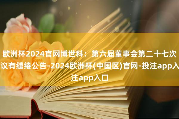 欧洲杯2024官网博世科：第六届董事会第二十七次会议有缱绻公告-2024欧洲杯(中国区)官网-投注app入口