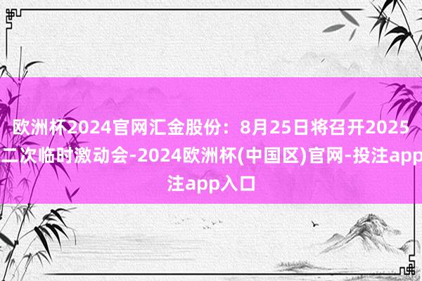 欧洲杯2024官网汇金股份：8月25日将召开2025年第二次临时激动会-2024欧洲杯(中国区)官网-投注app入口