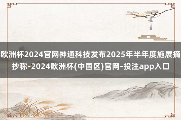 欧洲杯2024官网神通科技发布2025年半年度施展摘抄称-2024欧洲杯(中国区)官网-投注app入口