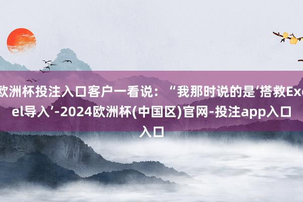 欧洲杯投注入口客户一看说：“我那时说的是‘搭救Excel导入’-2024欧洲杯(中国区)官网-投注app入口